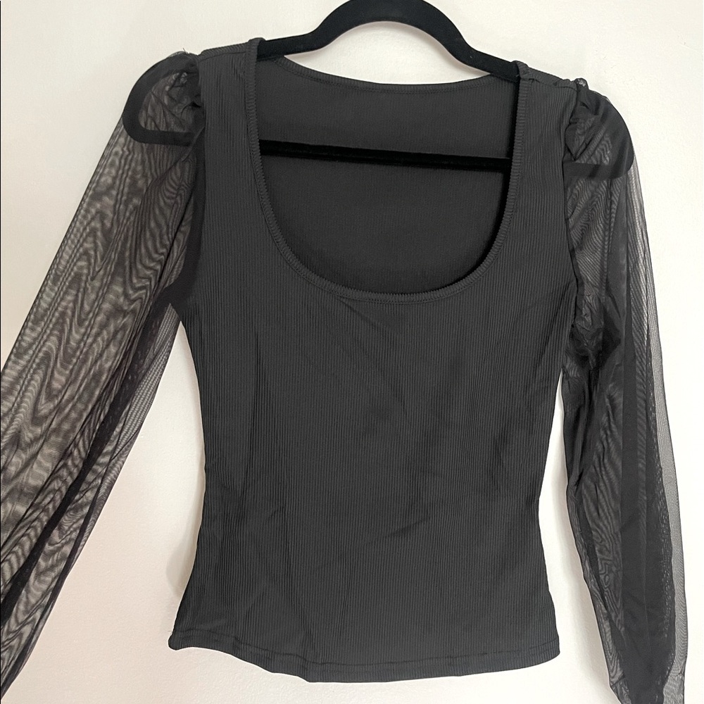 Sheer Long Sleeve Ribbed Top